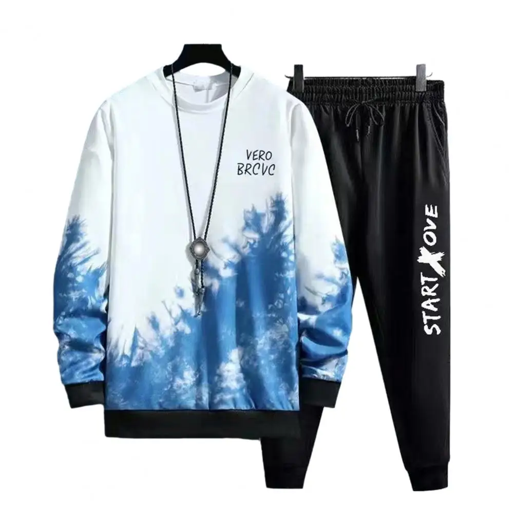 

Gym Training Tracksuit Set Stylish Tie-dye Tracksuit Set Loose Fit Sweatshirt Pants with Elastic Waist Gradient Color for Spring