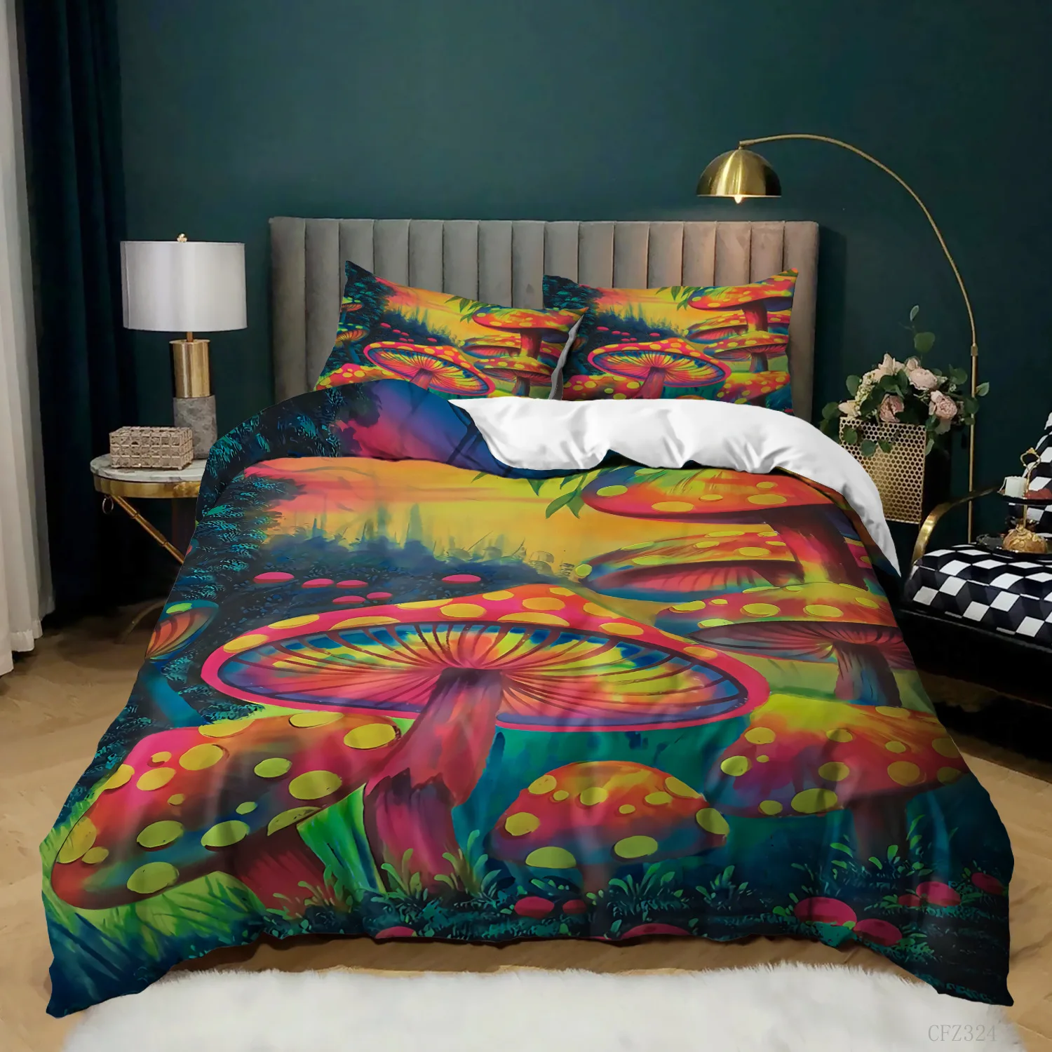 

Mushroom Duvet Cover Magical Forest Colorful Cute Psychedelic Mushrooms Bedding Set For Kids Girls Boys, Multicolor