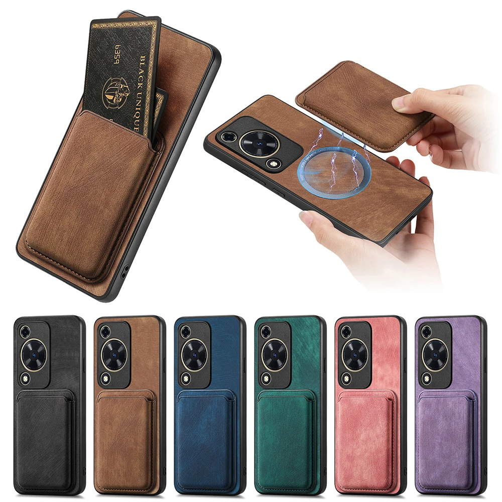Роскошный чехол для Huawei Nova Y72 2024 съемный 2 в 1 Magsafe Leaher Card Etui Задняя крышка NovaY72 Y 72 Funda