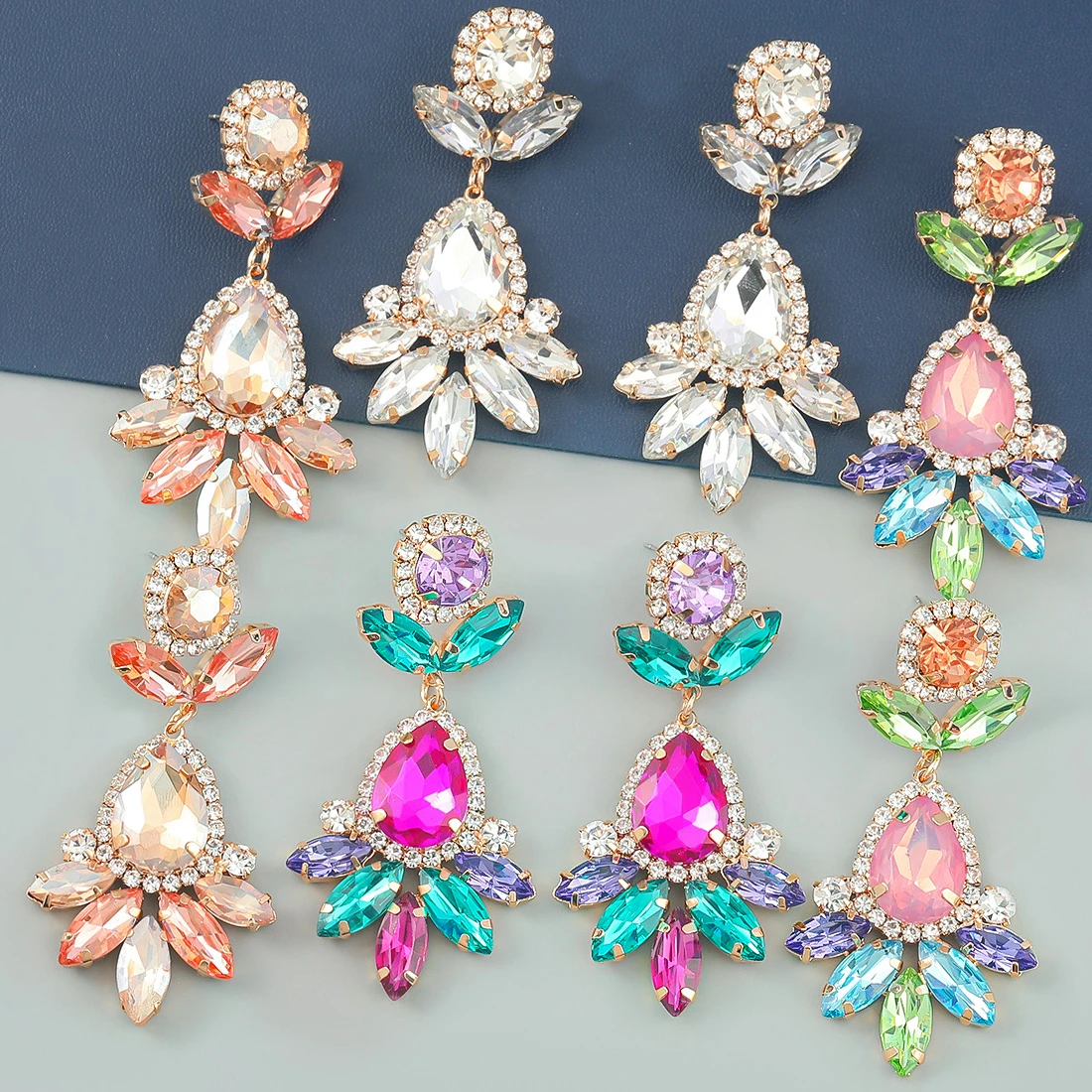 

Fashion Colored Rhinestone Woman Party Flower Earrings Wholesale