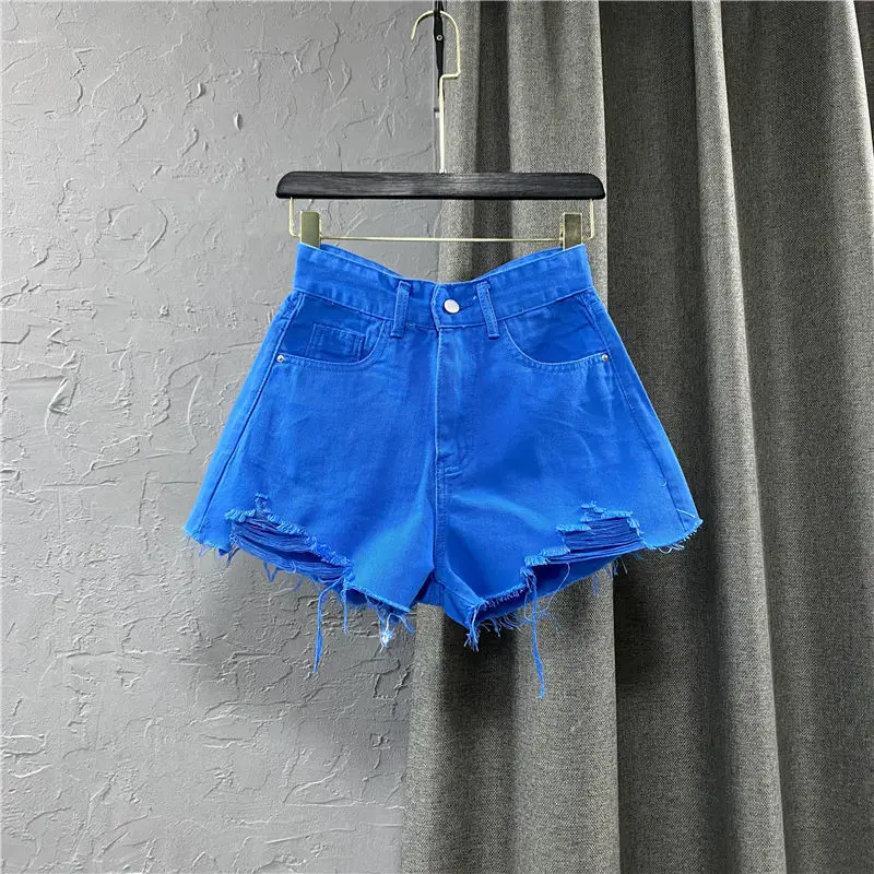 

2022 Women's Summer New Korean Loose Wide-leg Shorts Jeans Female High Waist Denim Shorts Ladies Solid Color Ripped Shorts D168
