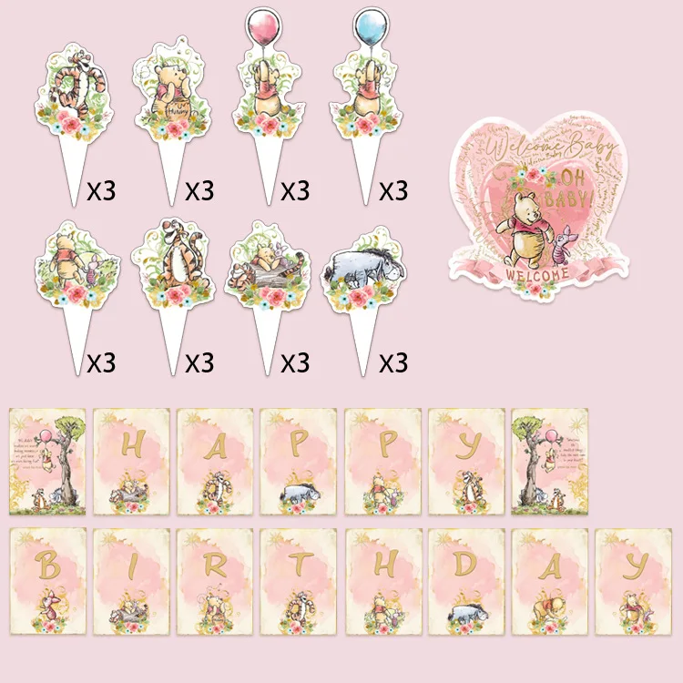 

Украшения для торта «Винни-Пух» Disney, топпер для детского торта, декор для вечеринки на день рождения, поросенок, тигр, свадебные принадлежно...