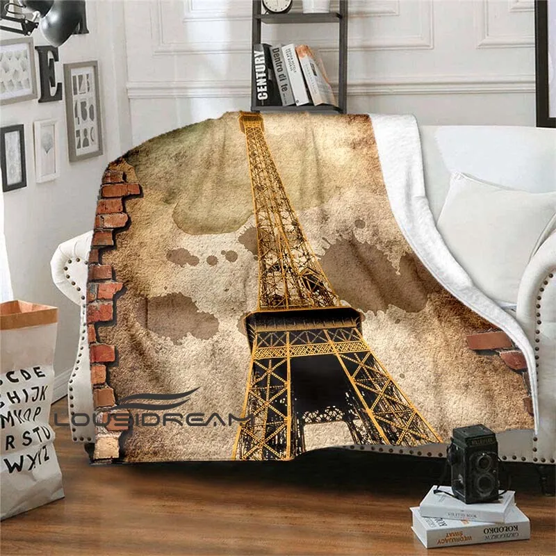 

Eiffel Tower Retro Style Flannel Plush Blanket Creative Soft and Lightweight Home Sofa Bed Sheet Casual Office Nap Warm Blanket