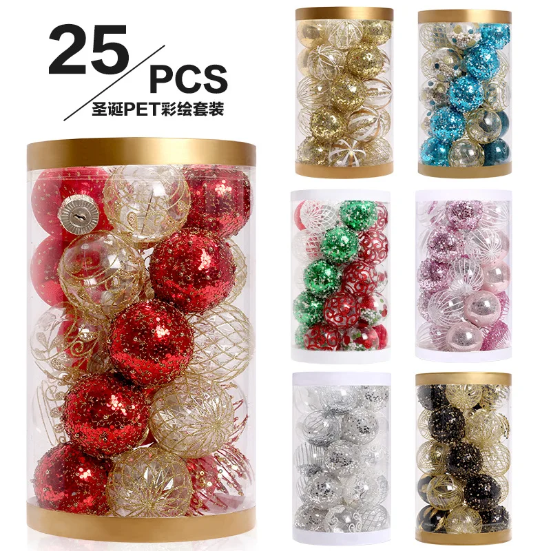 

New 6cm/25pcs Christmas Decorations for Home Boutique PET Painted Christmas Ball Set Christmas Tree Decoration Ball