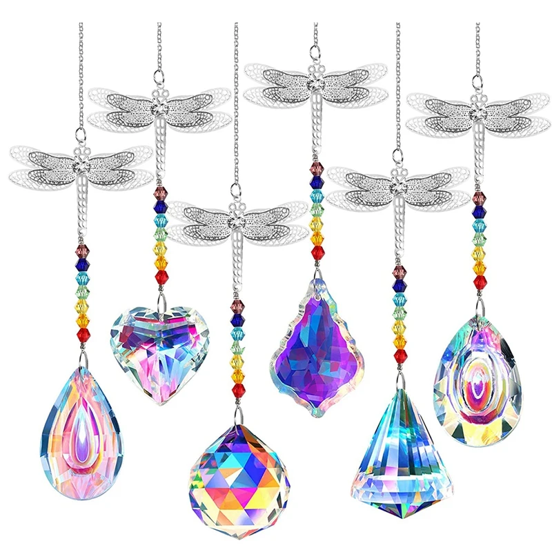 

Hot HG-Crystal Suncatcher Colorful Crystal Chandelier Pendant Dragonfly Drops Pendants Prisms Hanging Balls For Garden Decor