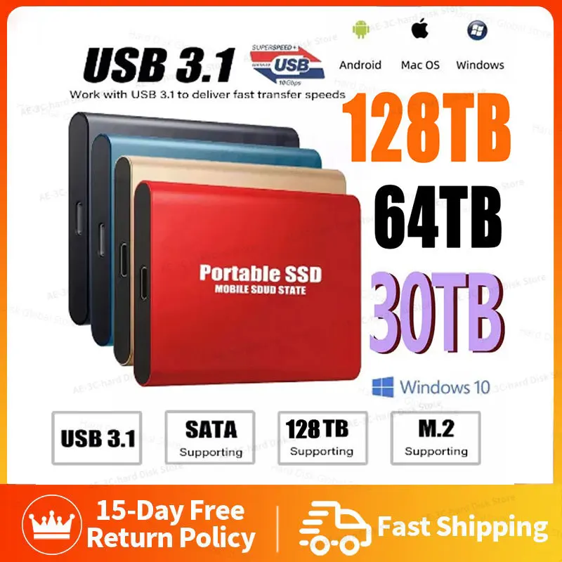 

128TB Portable High-speed Mobile Solid State Drive 32TB 16TB 8TB 4TB SSD Mobile Hard Drives External Storage Decives for Laptop