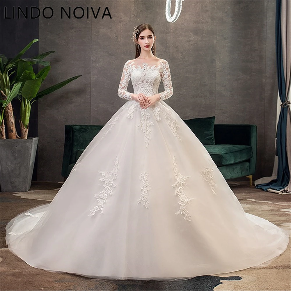 

LINDO NOIVA Full Sleeve Wedding Dresses 2023 Lace New Luxury Muslim Ball Gown Wedding Dress Custom Made Vestido De Noiva