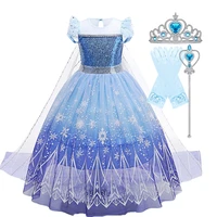 girl princess dress kids elsa christmas costume crown fancy snowflake print cape dress baby girl cosplay birthday party costume