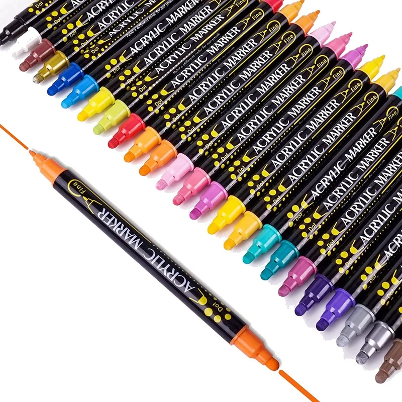 

Acrylic Paint Pens, Dual Tip Paint Markers With Extra Fine Tip And Circular Dot Tip, For Rock Painting, Mug