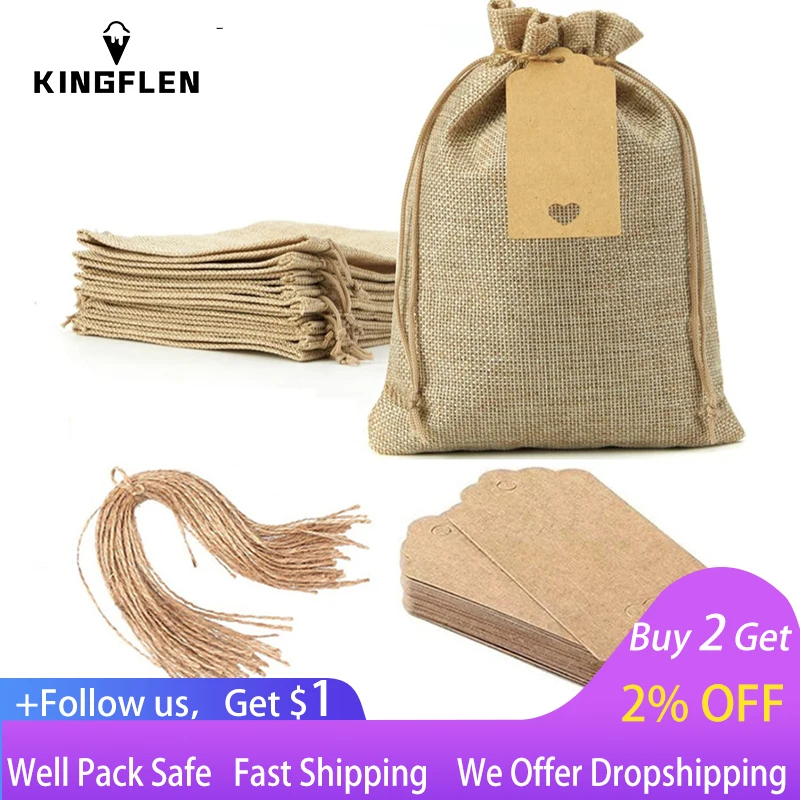 

50 Pcs Linen Burlap Candy Gift Bag, Drawstring Gift, Wedding Party Favors, Cosmetic Perfume Grid Bag, Mother's Day Gift Bag