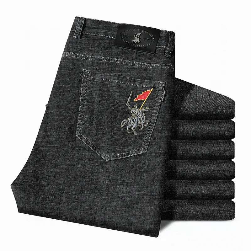 Men New in Casual Fashion Long Jeans Business Elegant Denim Trousers Stretch Elastic Pants Pony Vintage Designer Brand Clothes