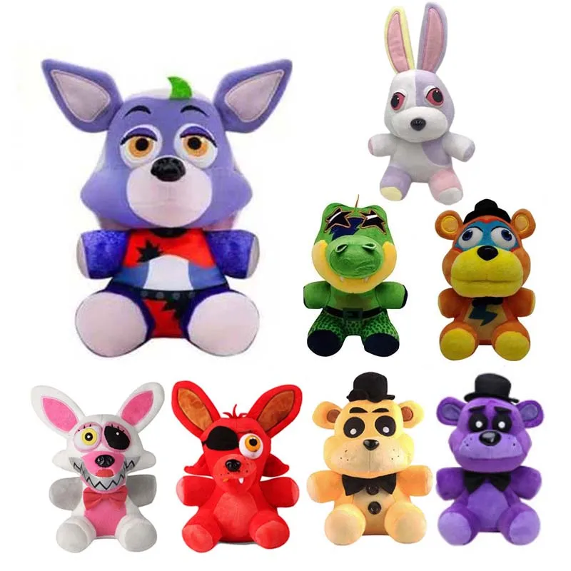 

18cm FNAF Stuffed Plush Toys Freddy Fazbear Bear Foxy Rabbit Bonnie Chica Peluche Juguetes 5 Nights At Freddy Plushie Toys Gifts