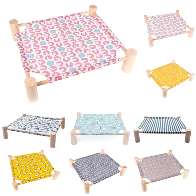 

Elevated Cat Bed House Cat Hammocks Bed Wood Canvas Cat Lounge Bed for Small Rabbit Cats Dogs Durable Canvas Pet House Supplies