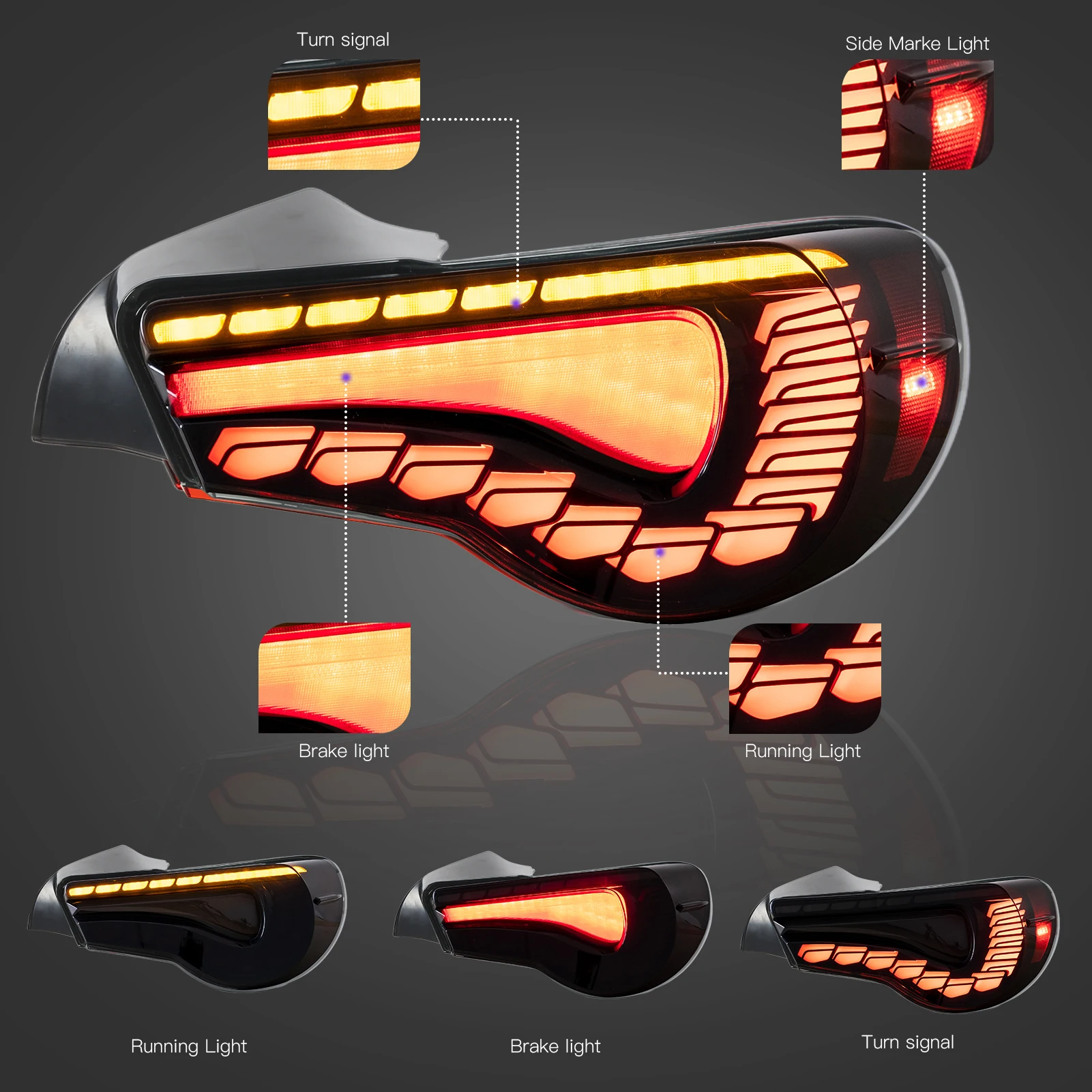 Для Subaru BRZ 2012 2013 2014-2021 1 пара дымчатый GTS полный задний динамический фонарь с