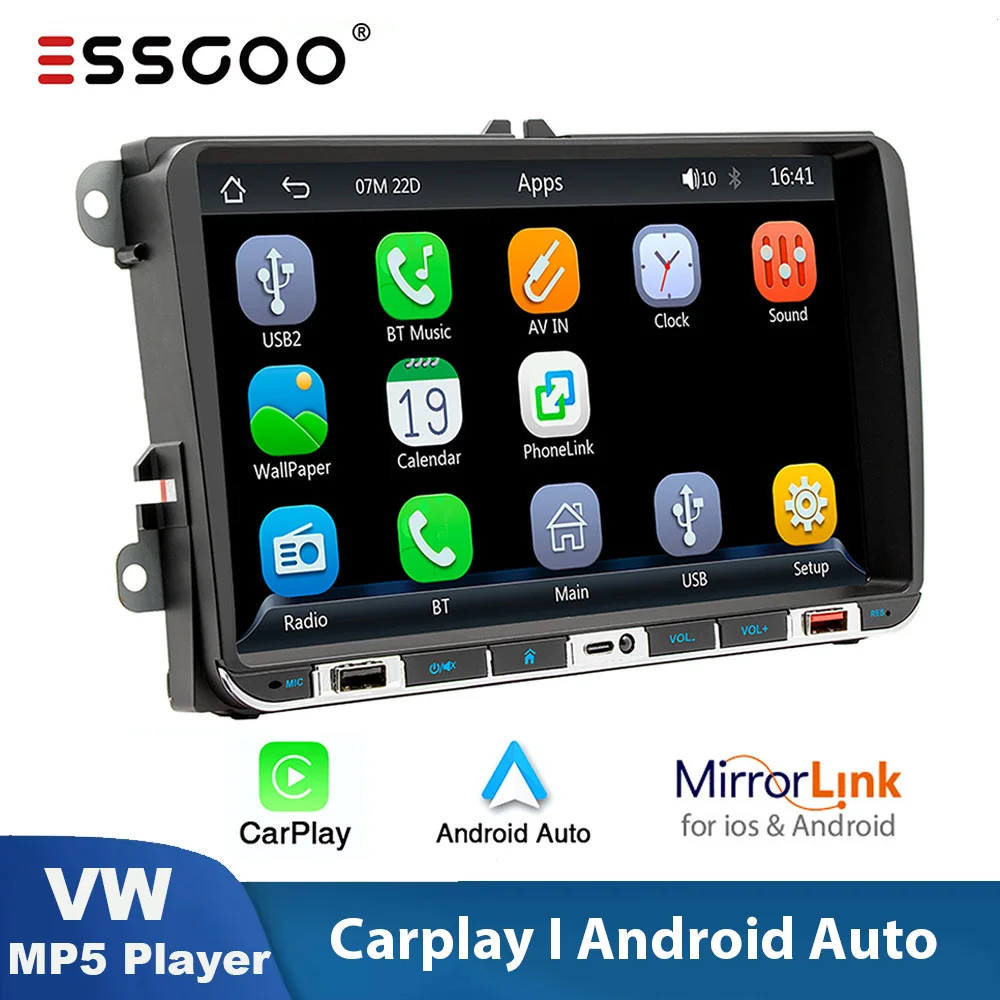 ESSGOO Car Multimedia Central Radio 2 Din 7"/9" Car Autostereo MP5 Player Android Auto Apple Carplay Car Bluetooth Audio For VW