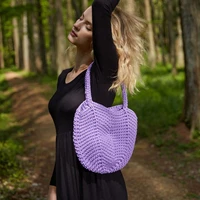 hand cotton knitting hangbags for women beach tote purple shoulder bags ladies summer underarm bags fashion bucket bag purses