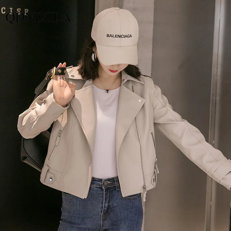 Autumn Winter 2022 Women's Leather Coat Korean Version Short Slim Motorcycle Leather Jacket Women Demi-season Jacket for Women