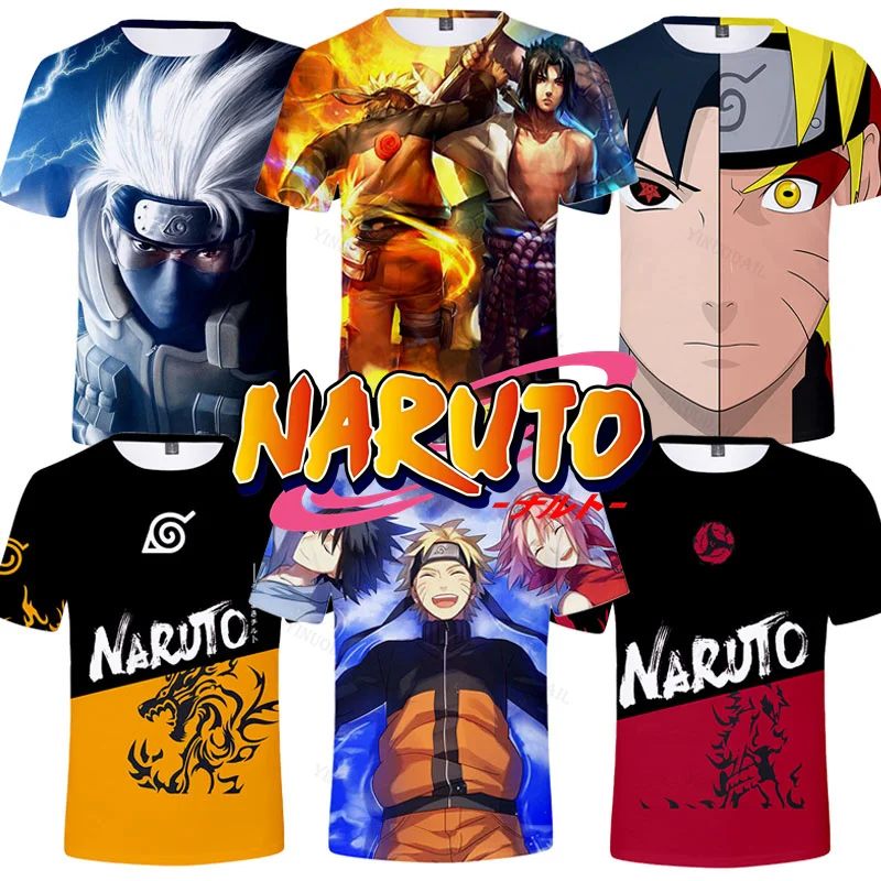 

Uzumaki Naruto T-shirt Summer Sharingan Cool Kakashi Tees Akatsuki Uchiha Sasuke Oversized Cosplay Men Outerwear Tops