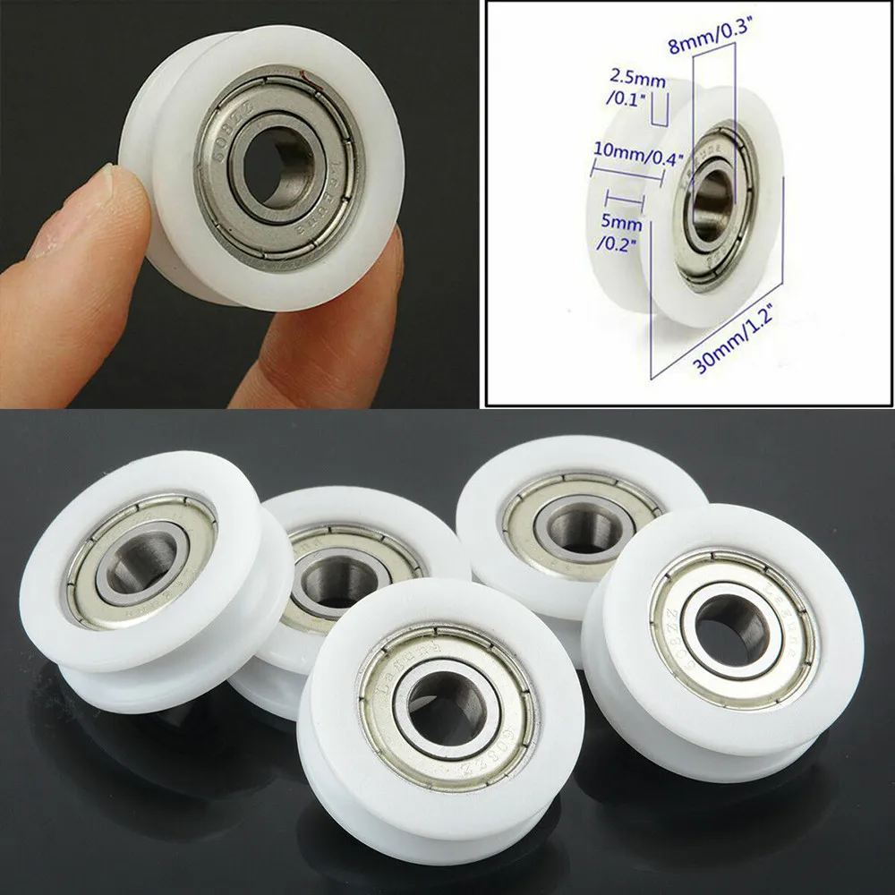 

5pcs 8*30*10mm Nylon Plastic Ball Bearing Guide Wheel Embedded 608 U Groove Ball Bearing Guide Pulley For Furniture Hardware