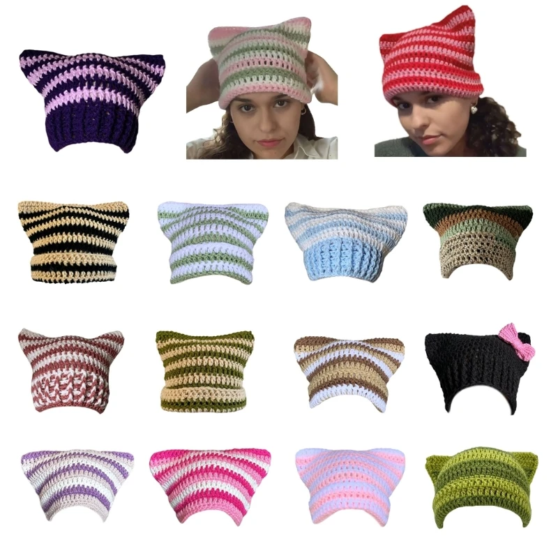 

Casual Handmade Cat Ear Shape Hat Knit Windproof Hat for Late Autumn Winter Wear Wholesale