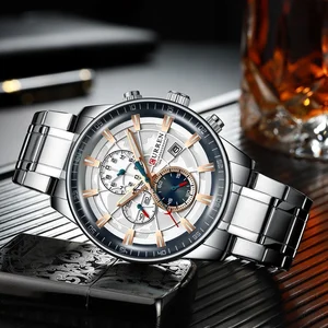 2022 CURREN Top Brand Military Chronograph Quartz Wristwatch Male Fashion Casual Stainless Steel Men