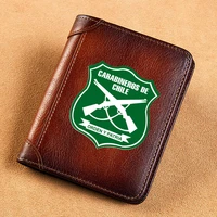 high quality genuine leather carabineros de chile badge printing card holder short purse luxury brand male wallet