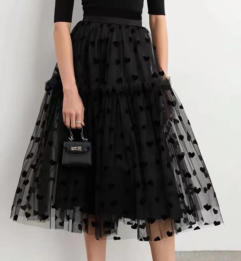 

Sexy Women Sheer Mesh Tulle Skirt Dots Print Long Sleeve Midi Beachwear Sexy See Through Skirt for Summer Beach Party Clubwear
