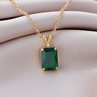 luxury womens charm jewelry square green onyx pendant necklace for women wedding engagement necklaces charm jewelry collar