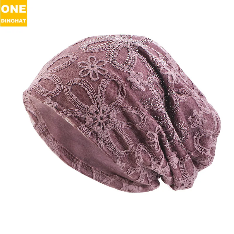 

Hat Women's Fashion Korean Style Breathable Lace Sleeve Cap Tam-O'-Shanter Double Layer Soft Toque Bottoming Hood