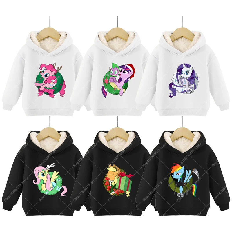 My Little Ponys Girl Warm Cute Hoodies Long Sleeve Tops Children Winter Thicken Clothes Kids Cartoon Hooded Pullover Anime Hoody