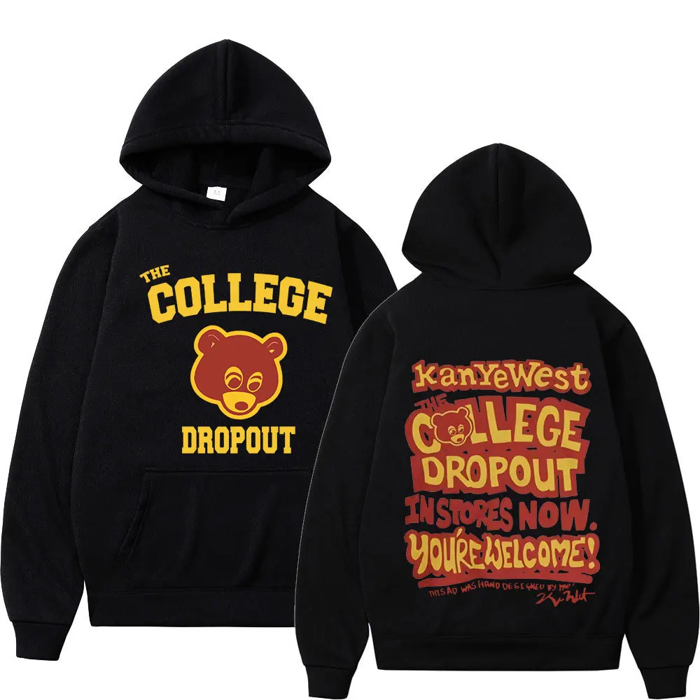 Kanye West College Dropout Hoodie Music Album Double-sided Print Hooded Sweatshirts Casual Male Women Hip Hop Hoodies Streetwear