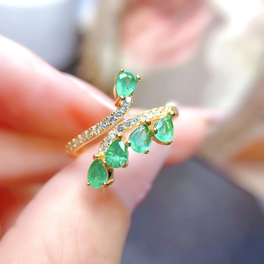 

Sterling Silver 925 Ring Engagement Ring Female Luxury Free Shipping Gem Natural Emerald Ring Jewelry Female Original Date