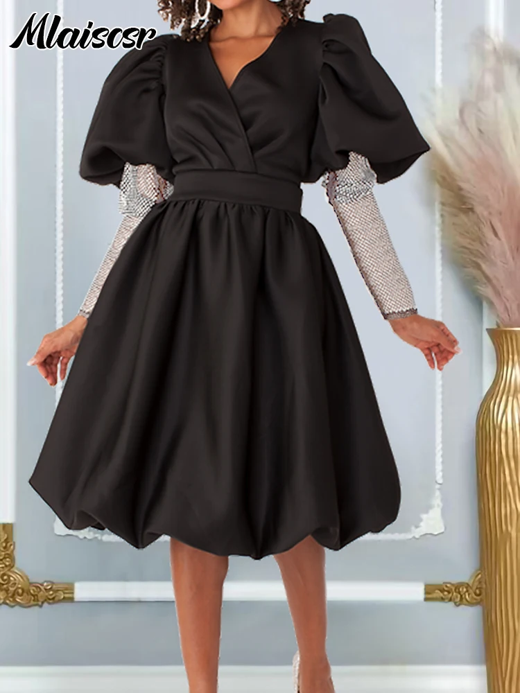 Mlaiscsr Элегантное роскошное красное платье трапециевидной формы с v-образным