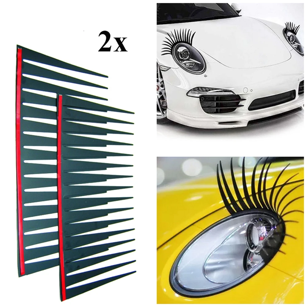 2pcs /set 3D Charming Black False Eyelashes Car Headlight Eyelash Stickers Car Headlight Decoration Accessories Funny Decal