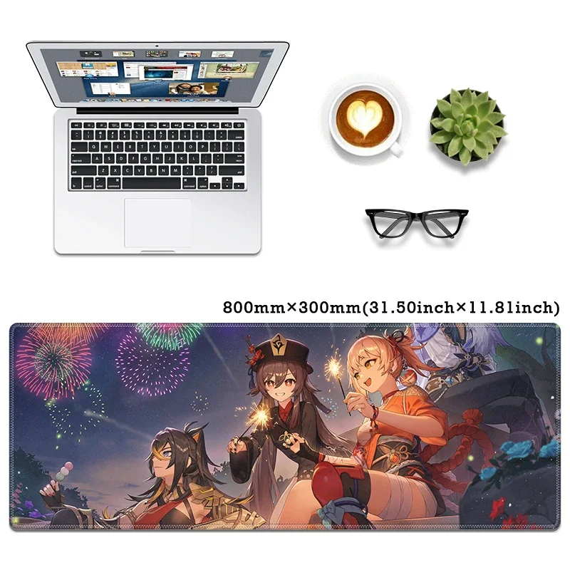 

Large Size 800x300mm Vibrant Printing Colors Mouse Pad Game Character Personal Signature Desk Pad-Hu Tao