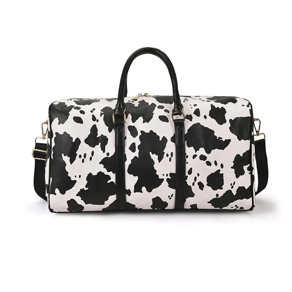 Large Capacity Leopard Leather Duffle Bag Women Versatile Luggage Travel Bag Vintage Luxury Tote Overnight Weekender Bag