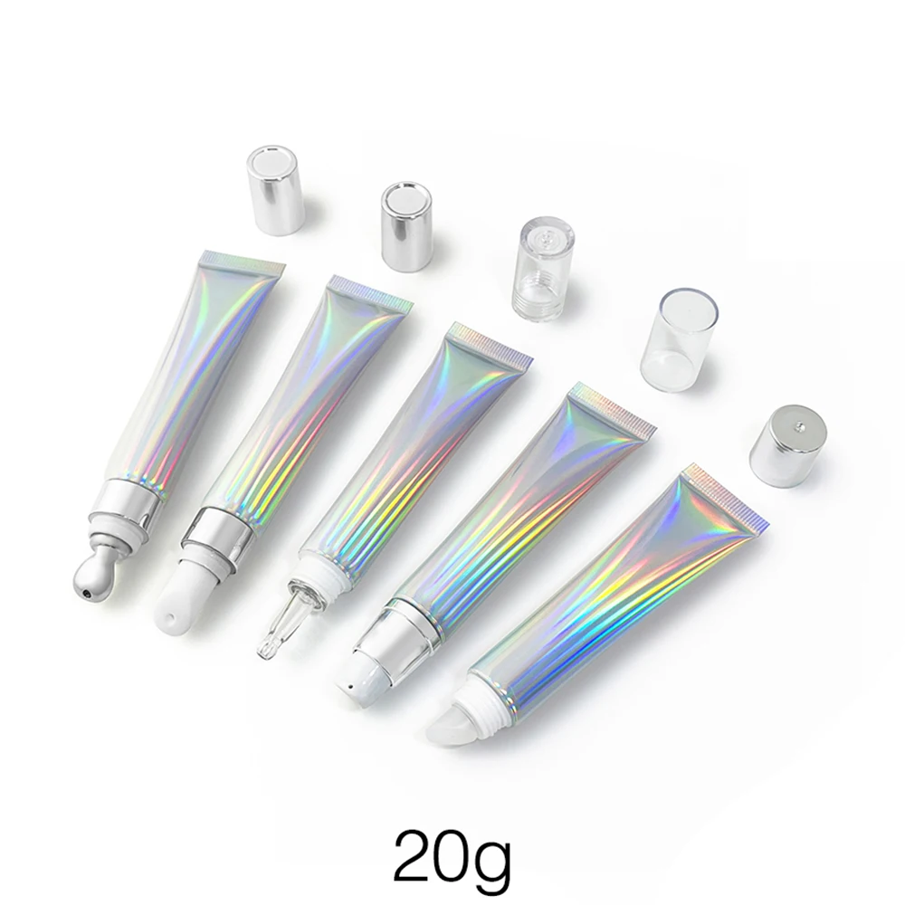 

20g Laser Silver Plastic Lipstick Squeeze Bottle 20ml Empty Lip Gloss Eye Cream Container Essential Oil Refillable Soft Tube