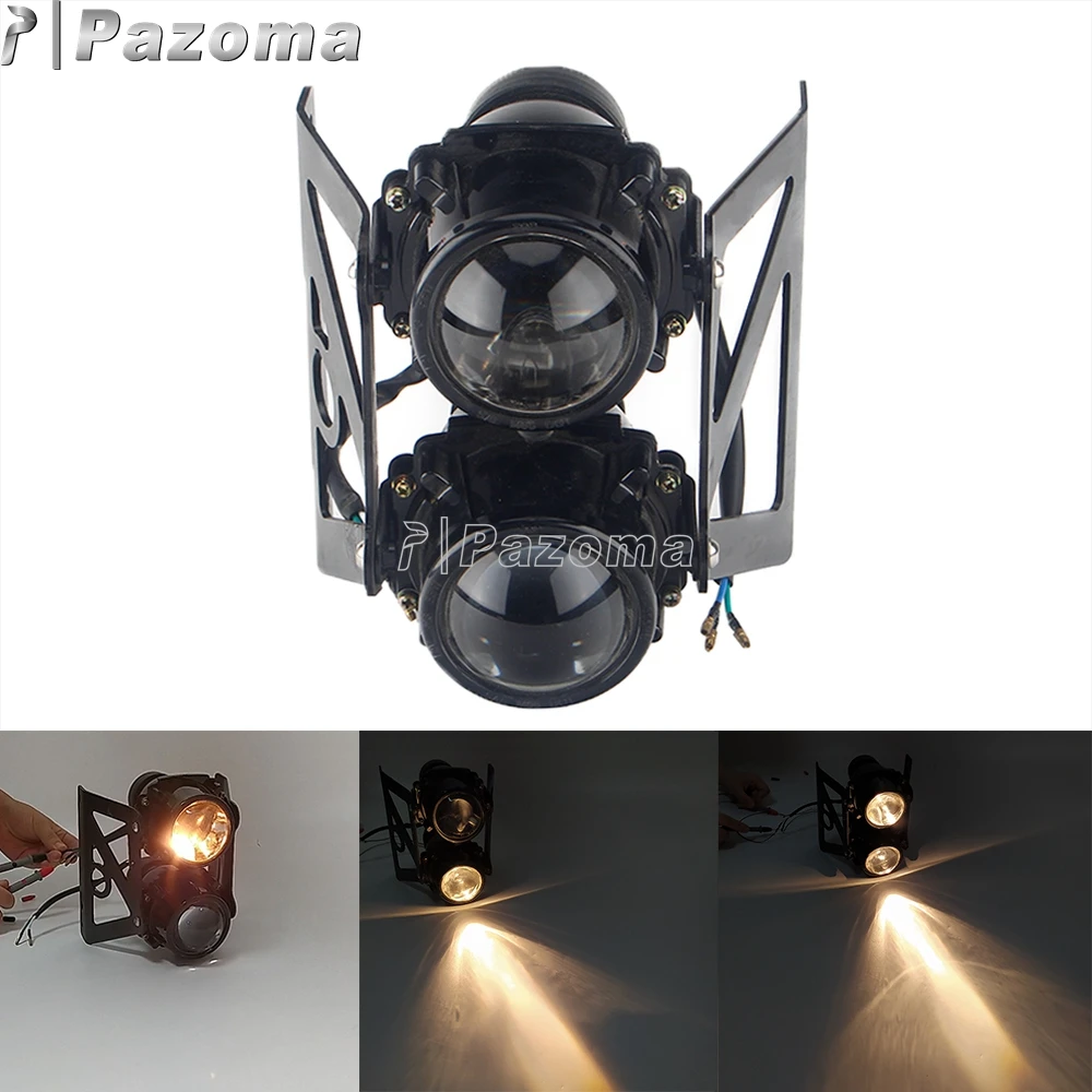 Мотоциклетные двойные штабелированные проекторные фары, уличные велосипеды, двойные фары, головной светильник для Suzuki Yamaha Honda Kawasaki Sachs KIKASS