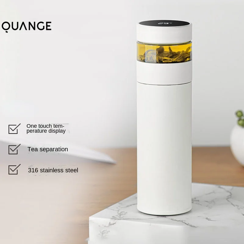 

QUANGE Smart Thermos One Touch To Show Temperature 316 Stainless Steel Tea Separation Double Wall Keep Cold &Hot Insulation Mug