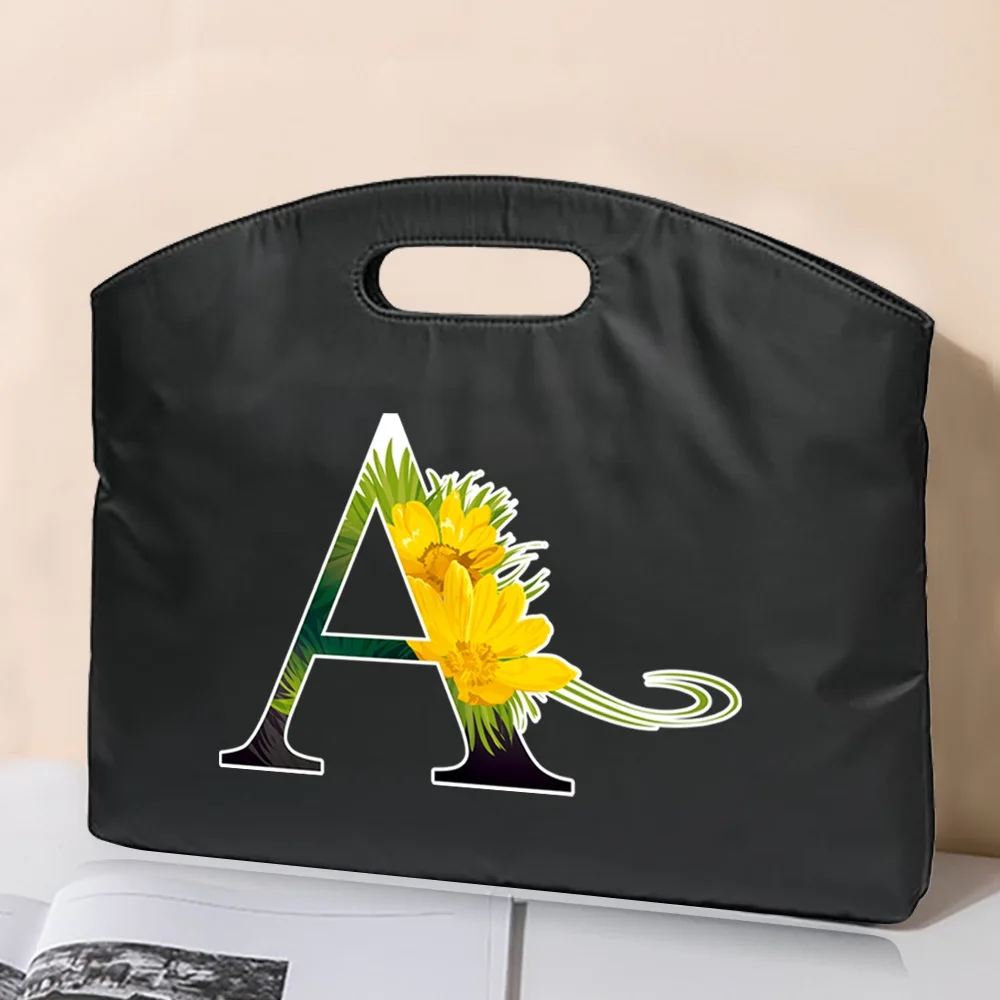 Briefcase Portable Work Business Office for Document A4 Laptop Computer Document Bag Handbag 26 Flower Color Letter Print Tote