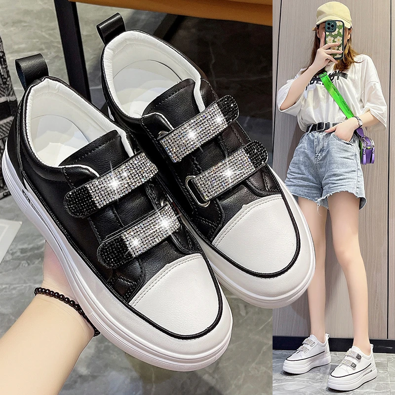 

Women Platform Sneakers New Autumn Height Increasing Leather Casual Shoes 8CM Thick Sole Bling Sneakers Woman Deportivas Mujer