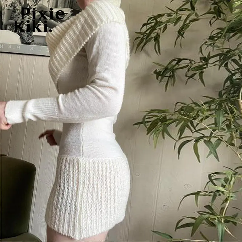 Платье-мини зимнее трикотажное с длинным рукавом и воротником-шарфом - купить по