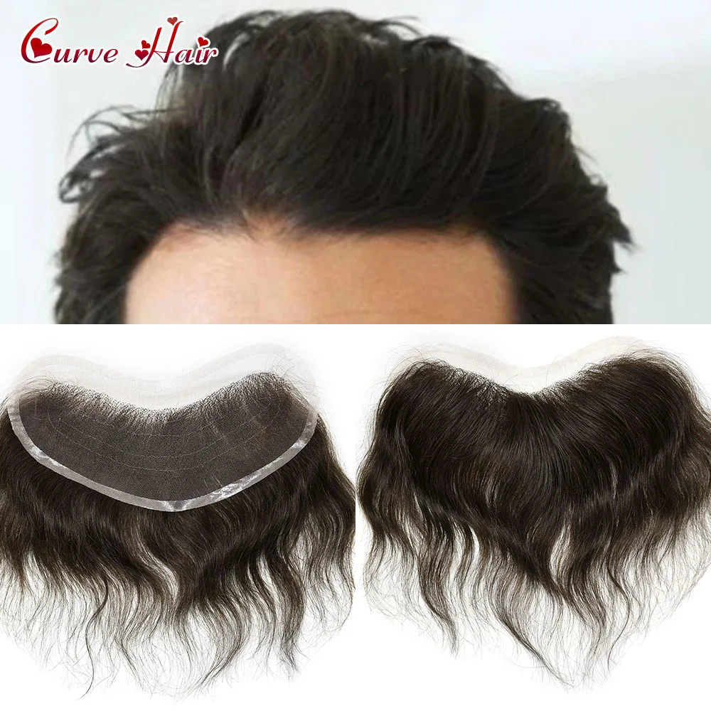 Full Lace Mens Frontal Hairpiece 4X18CM V-Loop Men Hair Replacement System Human Hair Capillary Prosthesis Hairline Receding