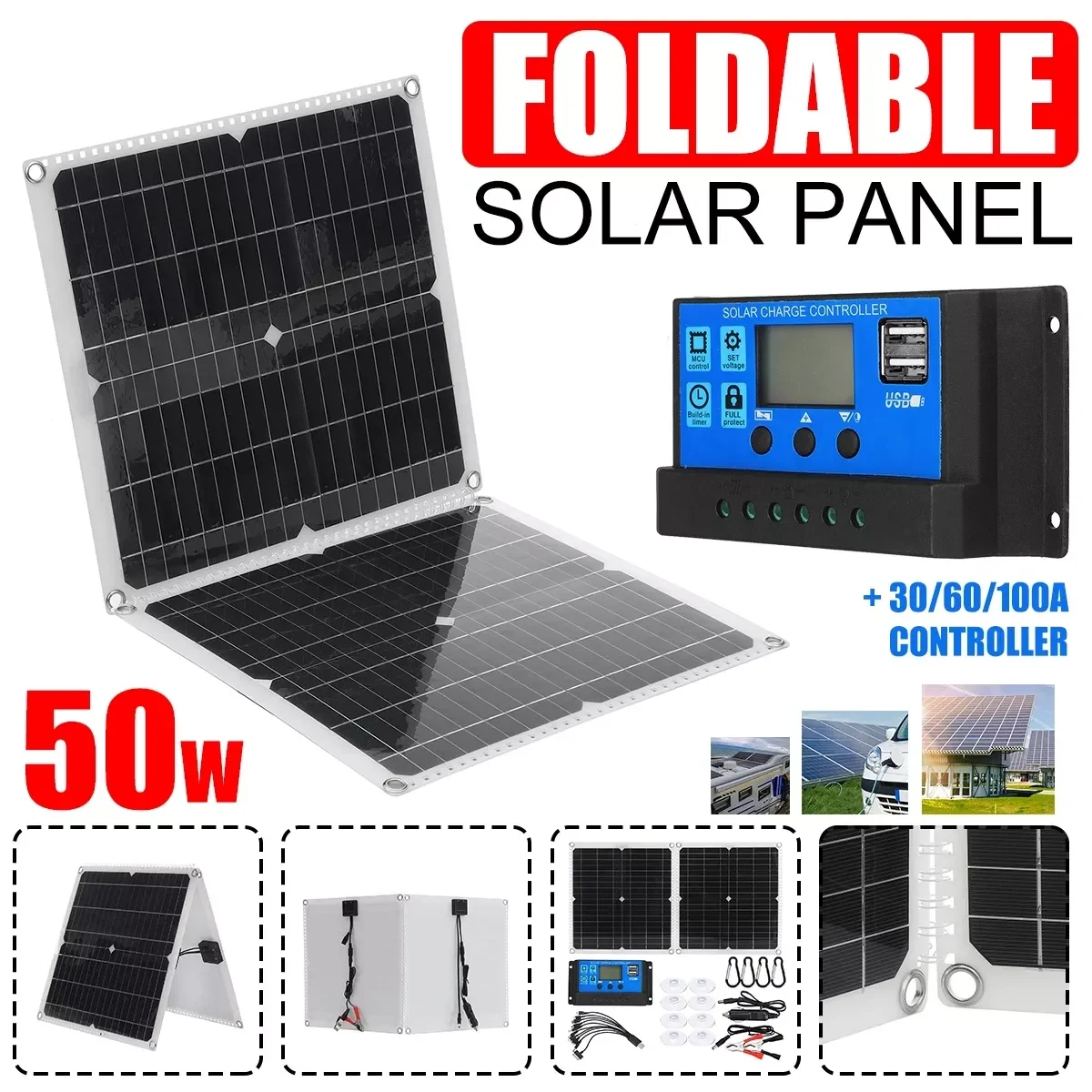 

2023NEW 5v 18V solar panel 100w battery 12V portable solar plate placa Solar Cells usb charger Waterproof for Phone Car RV Boat