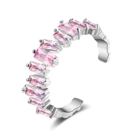 punki fashion pink geometry zirconia rhinestone open adjustable rings for women girl party jewelry travel gift