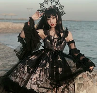 japanese gothic lace jsk lolita dress women vintage print sleeveless victorian party princess dress girly tulle fairy dress
