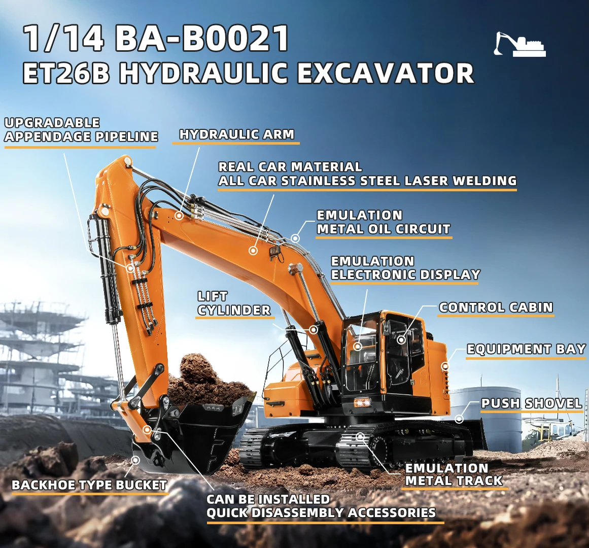 

1/14 heavy machinery remote control model Aoue ET26B two-section arm short tail crawler excavator LESU with front shovel