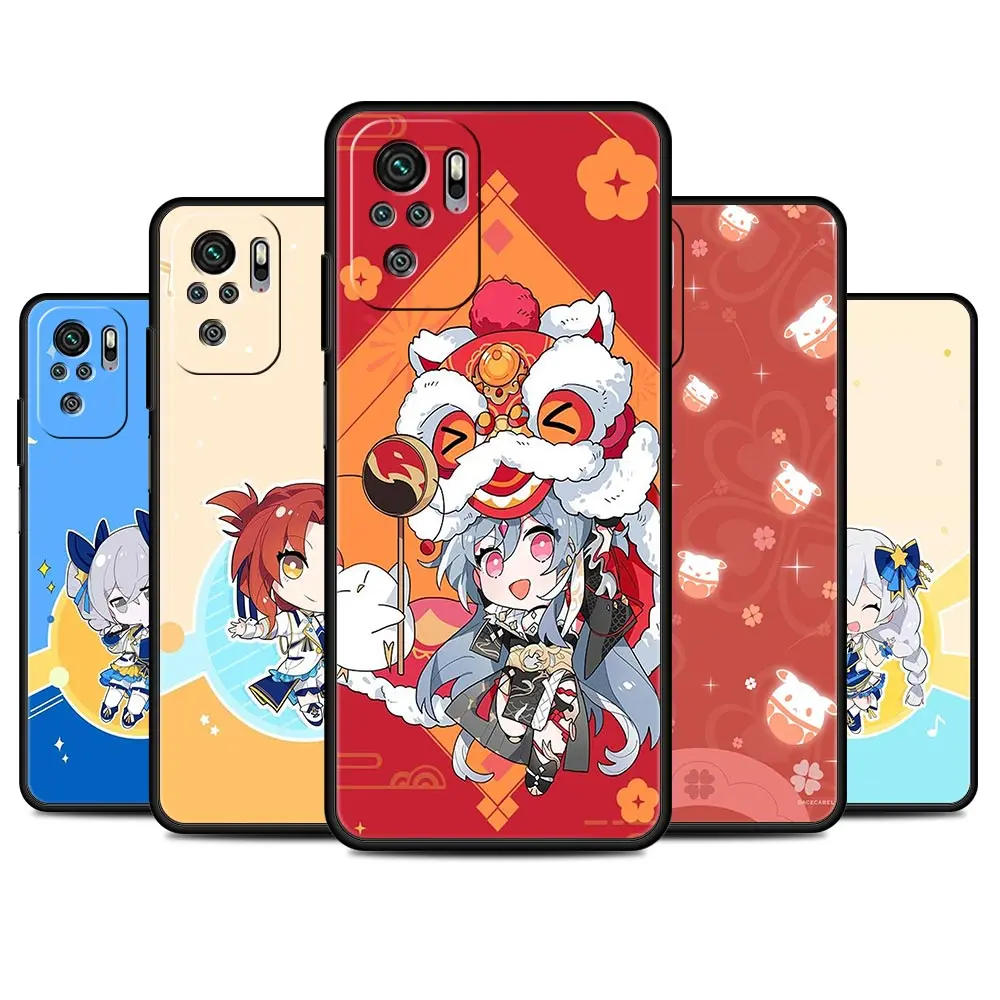 

Genshin Impact Anime Cute Case For Xiaomi Redmi Note 9S 9 8 10 Pro 11 7 8T 9C K40 7A Black TPU Soft Phone Cover Shell
