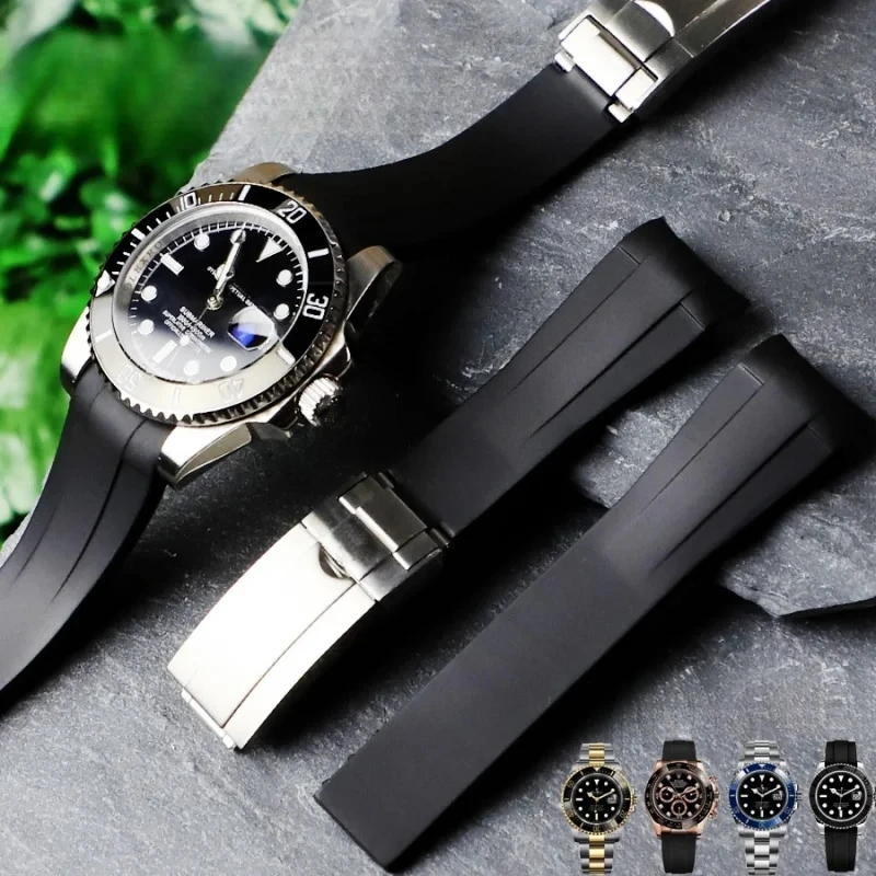 Фото Ремешок для часов из натурального каучука 20 мм, 21 мм, 22 мм для Rolex Submariner Explorer Oyster MILGAUSS Airking, силиконовый ремешок для часов №1