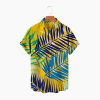 hawaiian men shirt 3d plant print shirt for men casual fashion short sleeve loose breathable oversized top men clothing summer